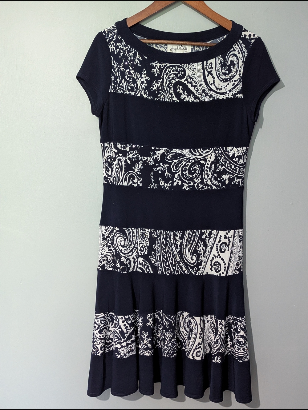 Joseph Ribkoff Women's Paisley Black & White Stripe Fit-and-Flare Dress